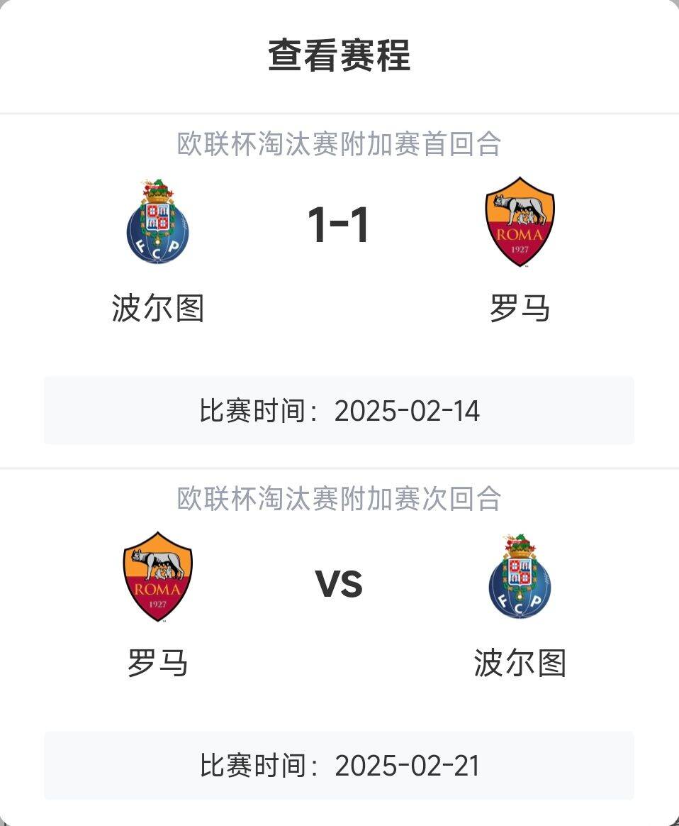  羅馬頂?shù)米?？意甲歐戰(zhàn)8隊(duì)3隊(duì)直通4隊(duì)出局，羅馬首回合1-1波爾圖