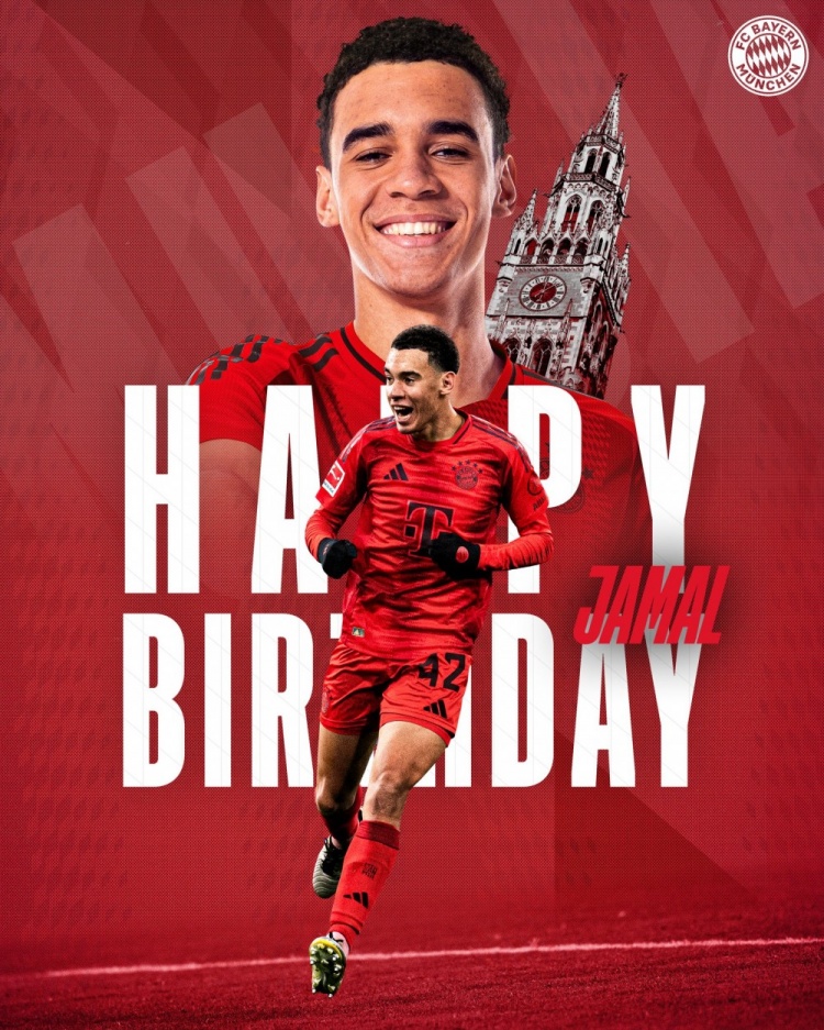  拜仁官方祝穆西亞拉22歲生日快樂，加盟至今出戰(zhàn)196次獲59球38助