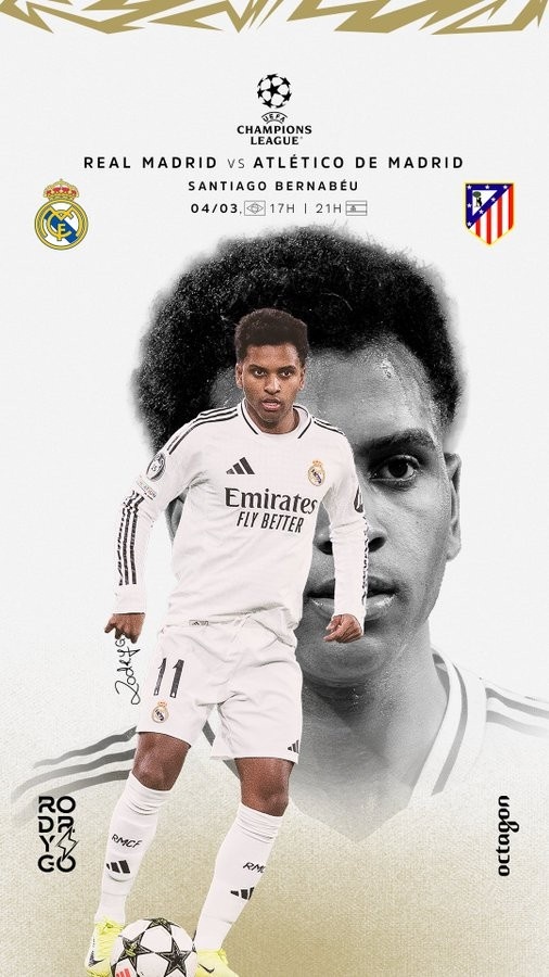  歐冠馬德里德比！羅德里戈曬個人海報：伯納烏見，HALA MADRID