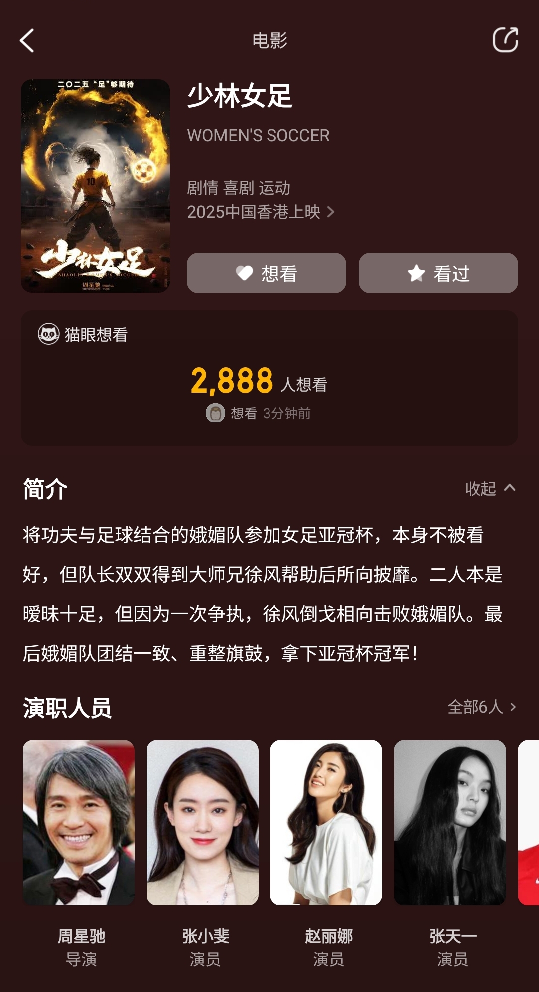  周星馳導(dǎo)演新片《少林女足》！主演張小斐，劇情峨眉隊奪亞冠冠軍