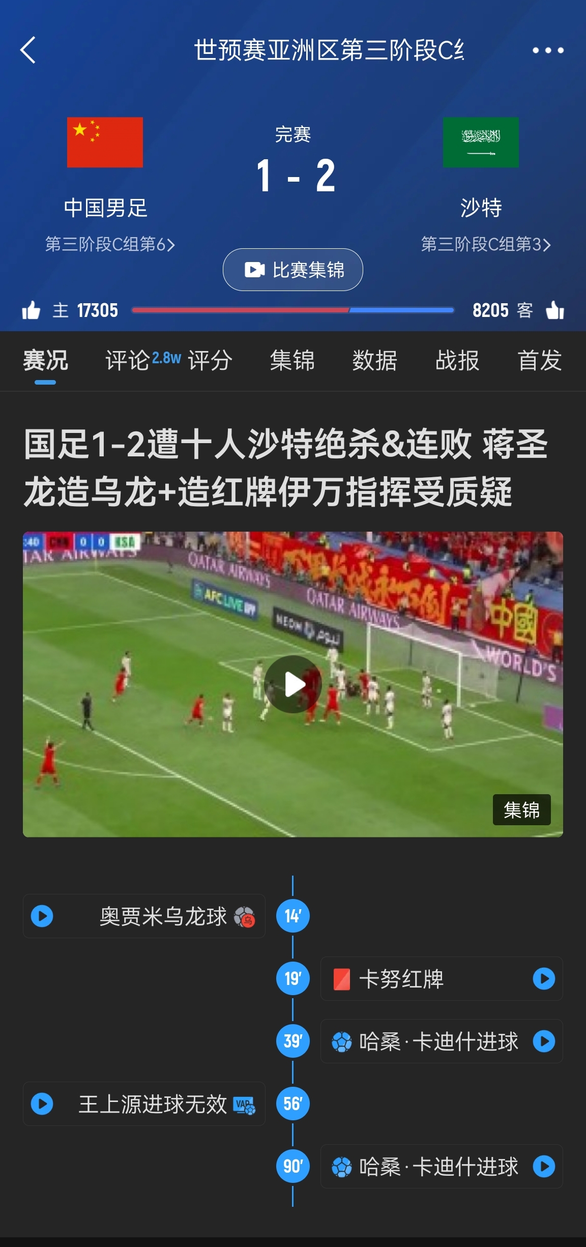  今天什么劇本？首戰(zhàn)沙特也是半場紅牌+蔣光太傷退，最后國足被翻