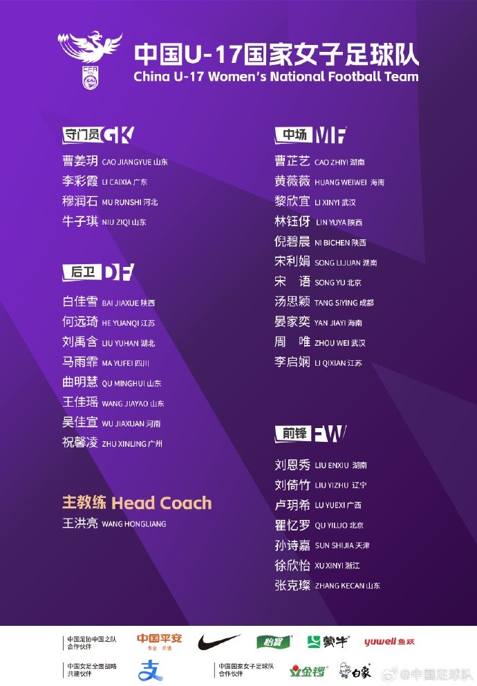  U17女足30人將在蘇州集訓(xùn)備戰(zhàn)世界杯，姜寧、朱挺擔(dān)任訓(xùn)練員