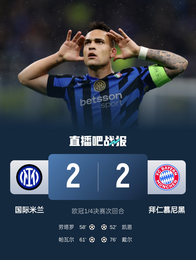  黑色3分鐘！拜仁3分鐘丟2球遭國米淘汰 去年3分鐘丟2球遭皇馬絕殺